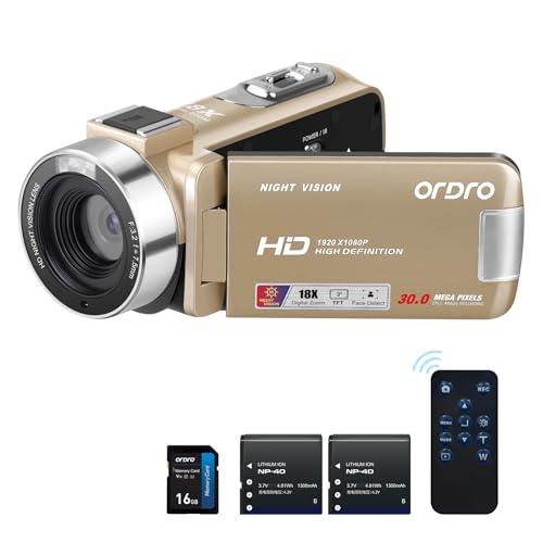 ORDRO B320 1080P con tarjeta de 16 GB, zoom digital 18x, visión